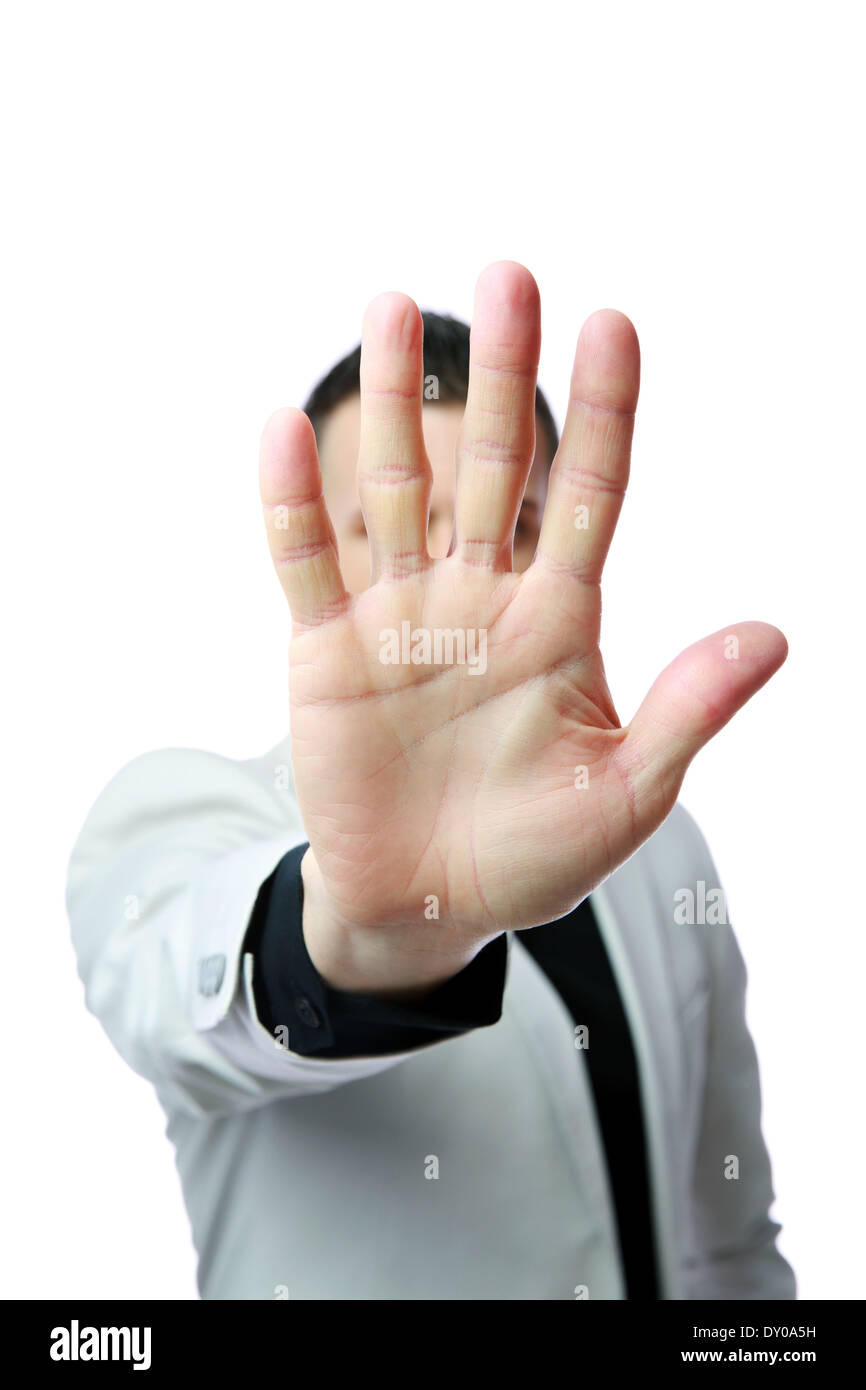 Hombre mostrando gestos parada Foto de stock