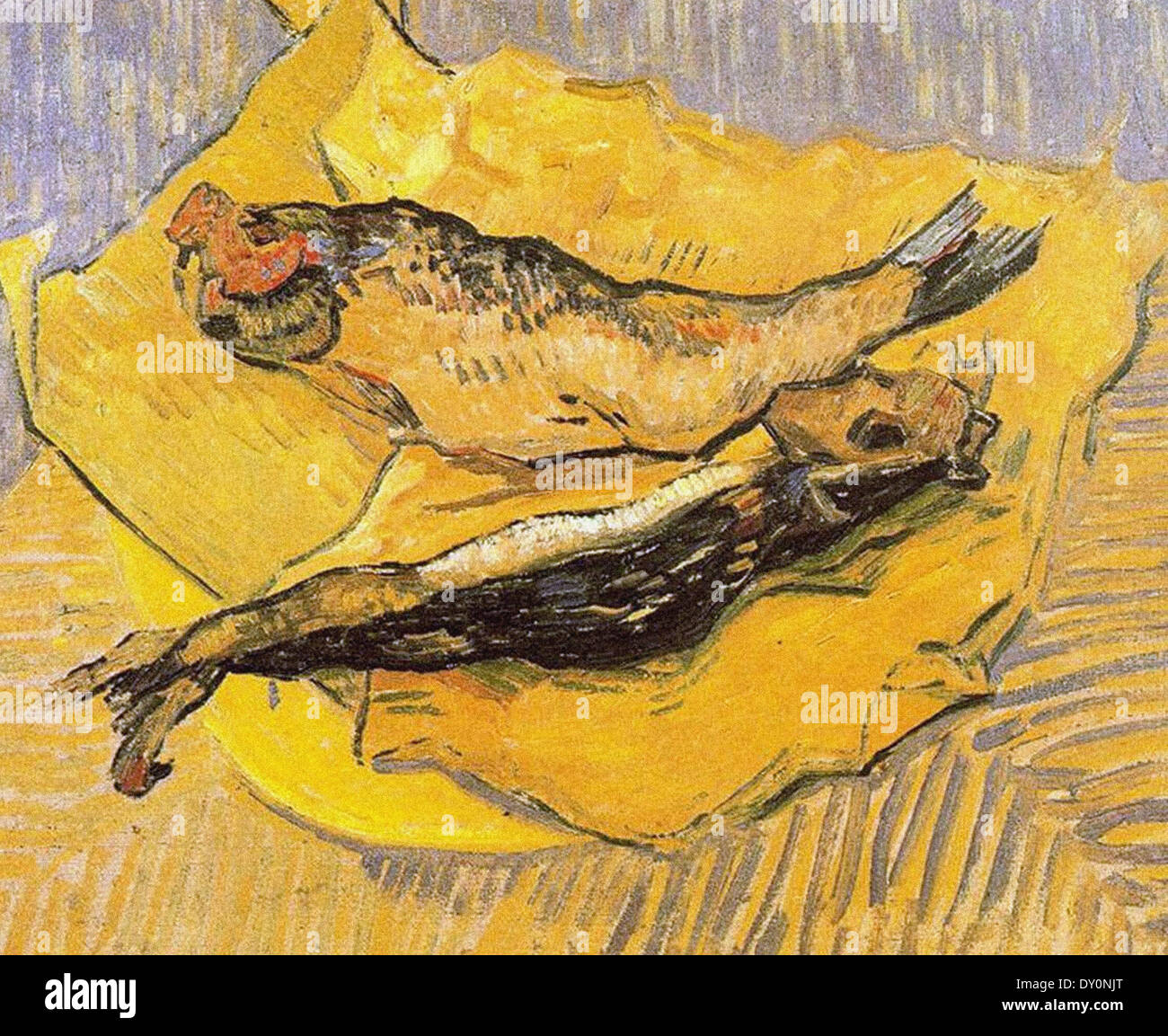 Vincent Van Gogh Bodegón con arenques ahumados en papel amarillo Foto de stock