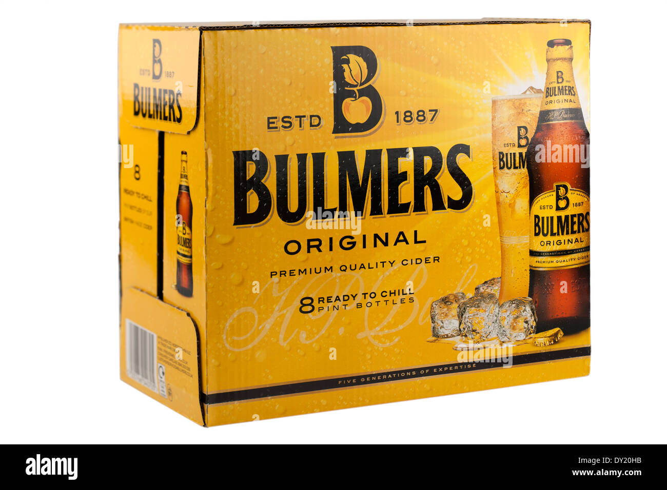 El envase a granel en caja de 8 botellas de sidra Bulmers original Foto de stock