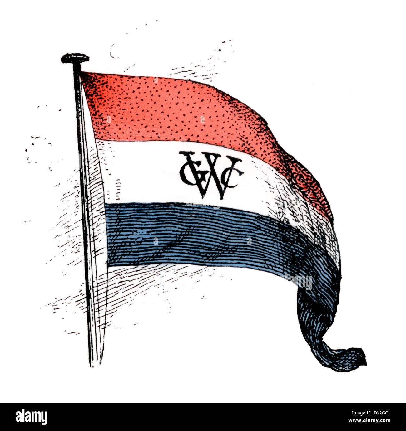 Bandera de la Compañía Holandesa de las Indias Occidentales. Xilografía coloreada digitalmente Foto de stock