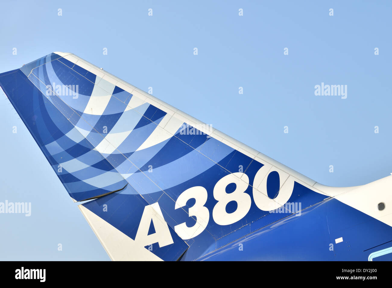 Detalle de la cola, el Airbus A380 en FIDAE 2014 Foto de stock
