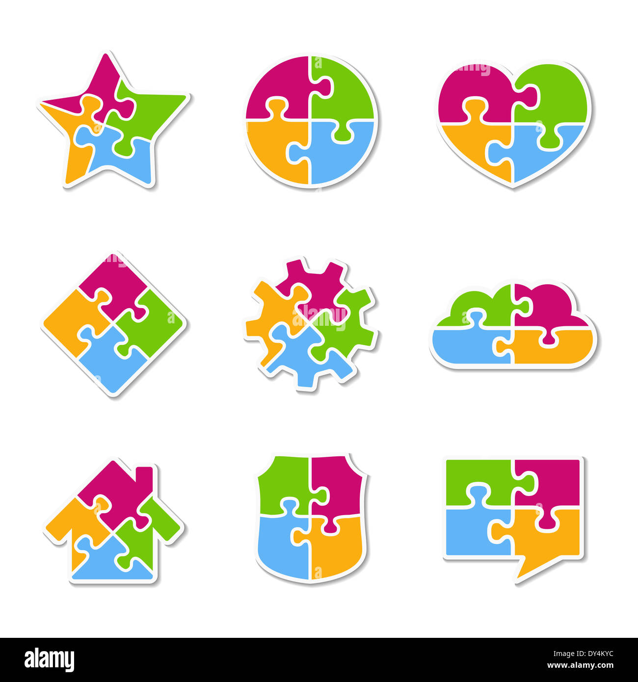 Iconos hechos de piezas del rompecabezas, elementos de diseño para su  logotipo Fotografía de stock - Alamy