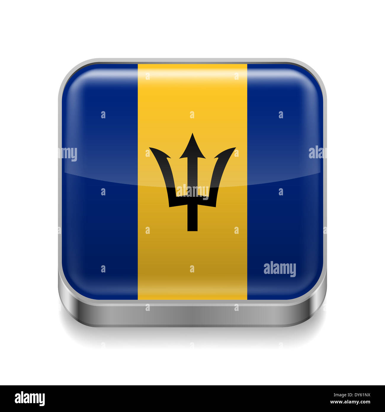 Icono cuadrado de metal con los colores de la bandera de Barbados Foto de stock