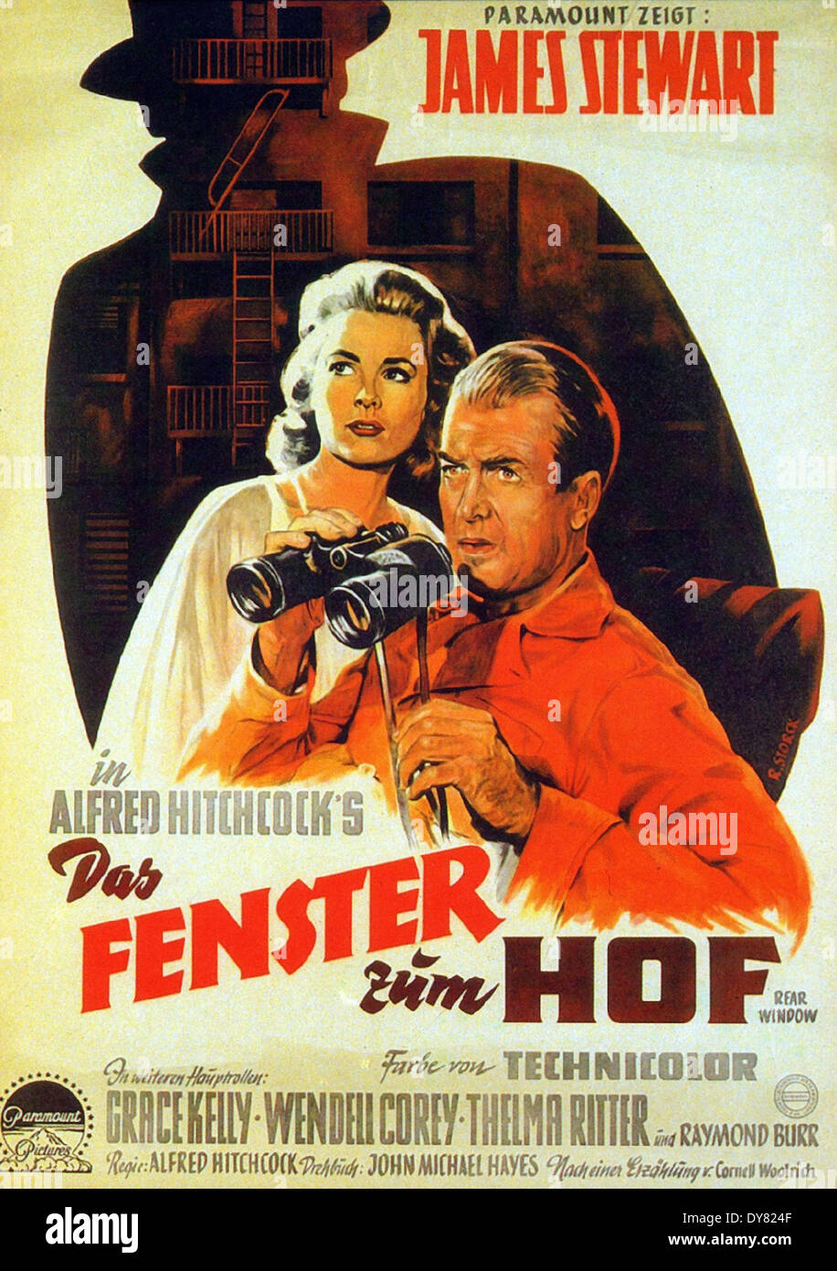 Ventana trasera -carteles de cine alemán - (Das Fenster Züm Hof) Director : Alfred Hitchcock - 1954 Foto de stock