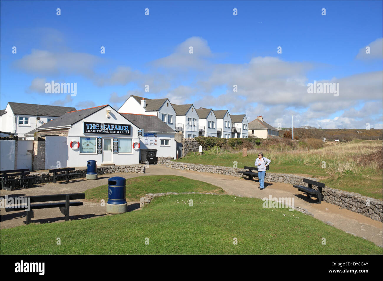 Marino fish and chips cafe, Port Eynon, la Península de Gower, Gales, Gran Bretaña, Reino Unido, UK, Europa Foto de stock