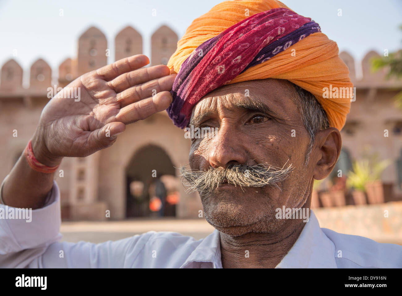 El hombre indio, Asia, hombre, hombres, India, retrato, turbante, Rajastán, Foto de stock