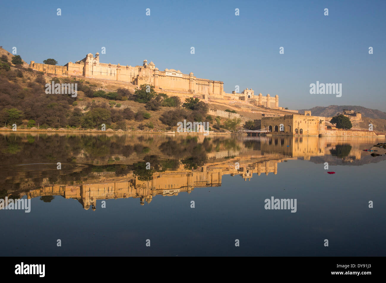 Fort, ámbar, Asia, India, palacio, Rajastán, Amber, Jaipur, río, flujo Foto de stock