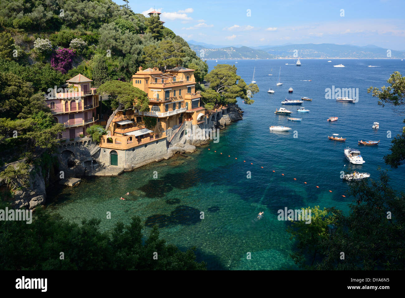 Italia, Riviera, provincia de Génova, Portofino, el Mediterráneo, el mar, la Caleta, Costa Foto de stock