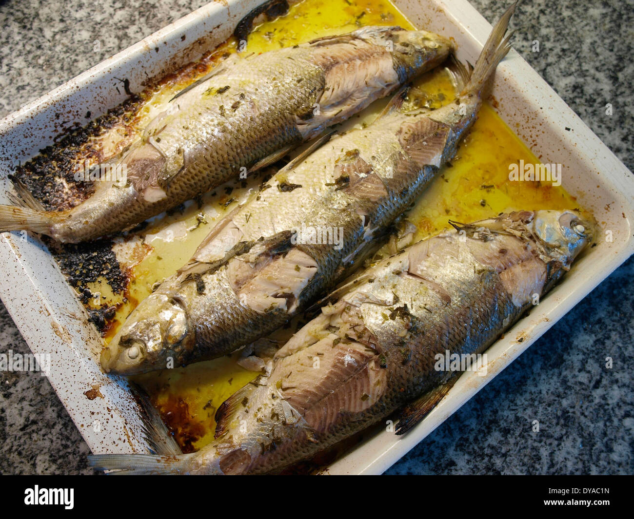 Alimentos, whitefishes, pescados frescos, comida preparada, Foto de stock