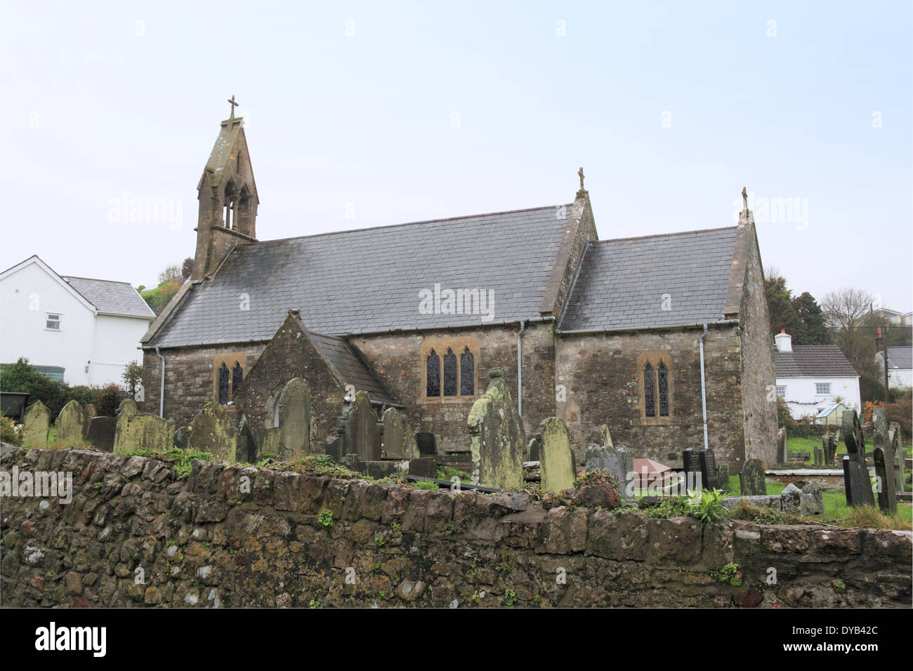 La iglesia de St Cattwg, Port Eynon, la Península de Gower, Gales, Gran Bretaña, Reino Unido, UK, Europa Foto de stock