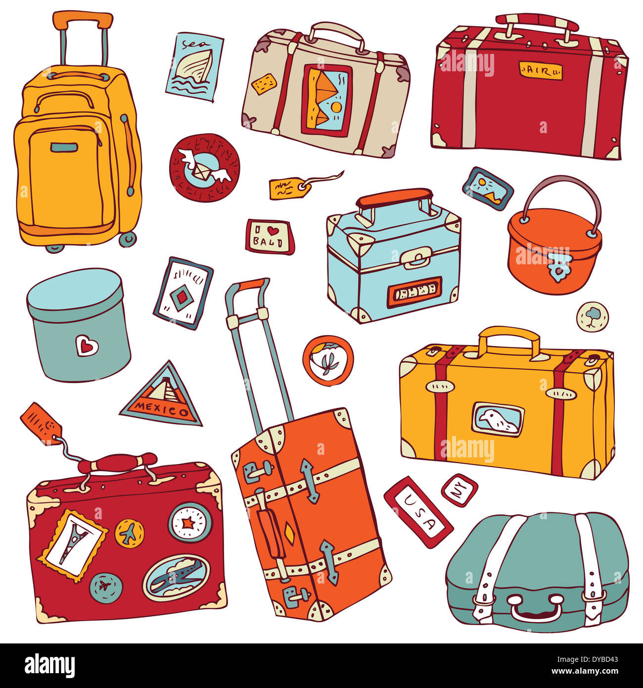 Vectores Colección de maletas vintage. Ilustración de viaje aislado  Fotografía de stock - Alamy