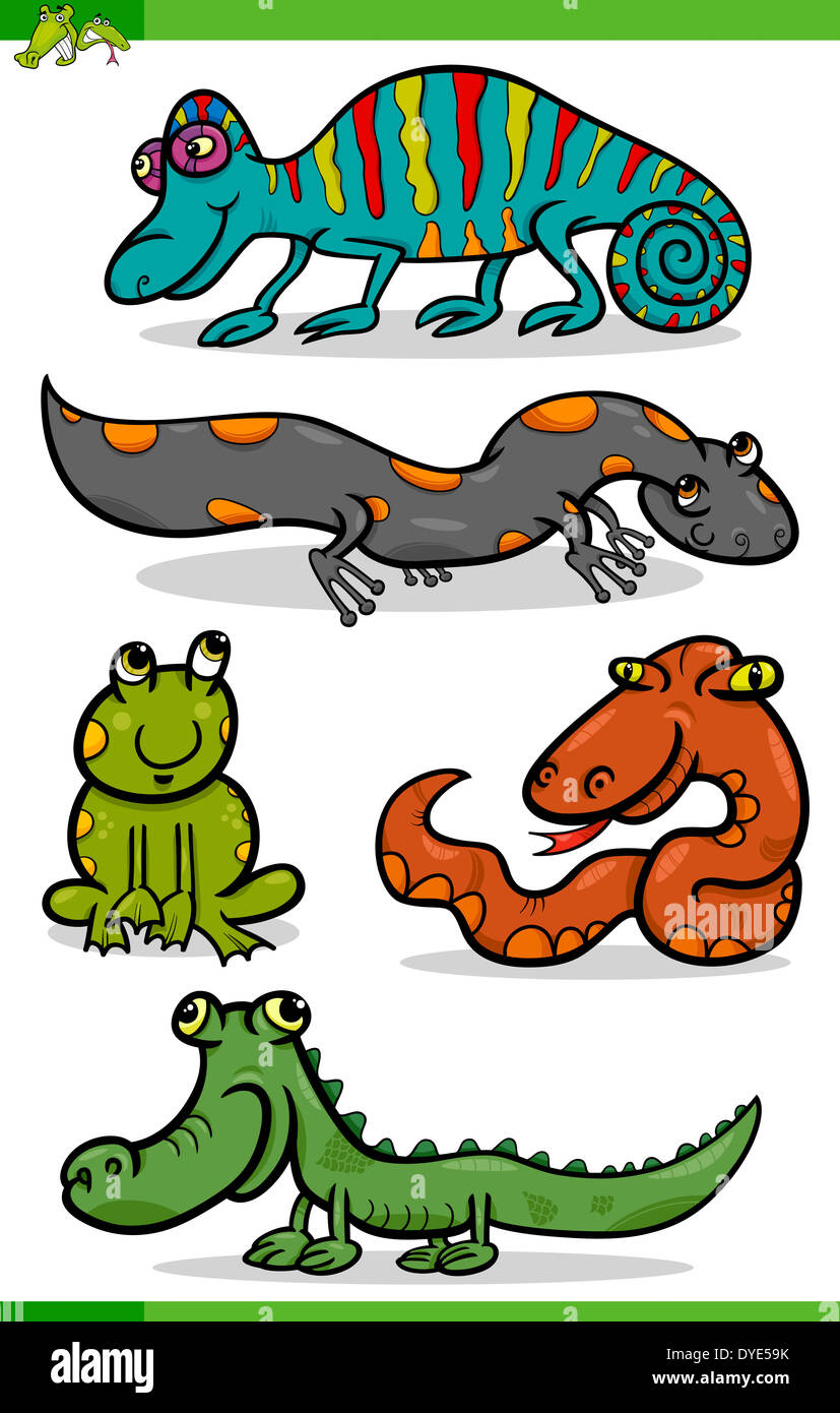 Conjunto de dibujos animados de reptiles y anfibios Fotografía de stock -  Alamy