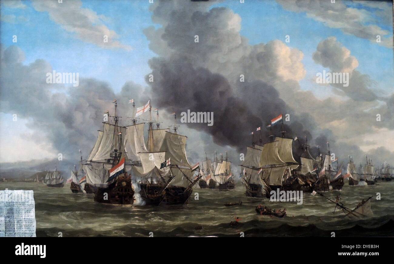 La batalla de Livorno por Reinier Nooms, llamado Zeeman (c. 1623/4-1664) óleo sobre lienzo, 1653-1664. Una hoja de papel pintado en la parte inferior izquierda describe el tema : la batalla entre las flotas holandesa e inglesa fuera del puerto italiano de Livorno). La victoria llevó el control holandés sobre el comercio en el Mediterráneo. Casi ciertamente Nooms pintaron el Lienzo para la Cámara de Comercio Levantina en Amsterdam. Foto de stock