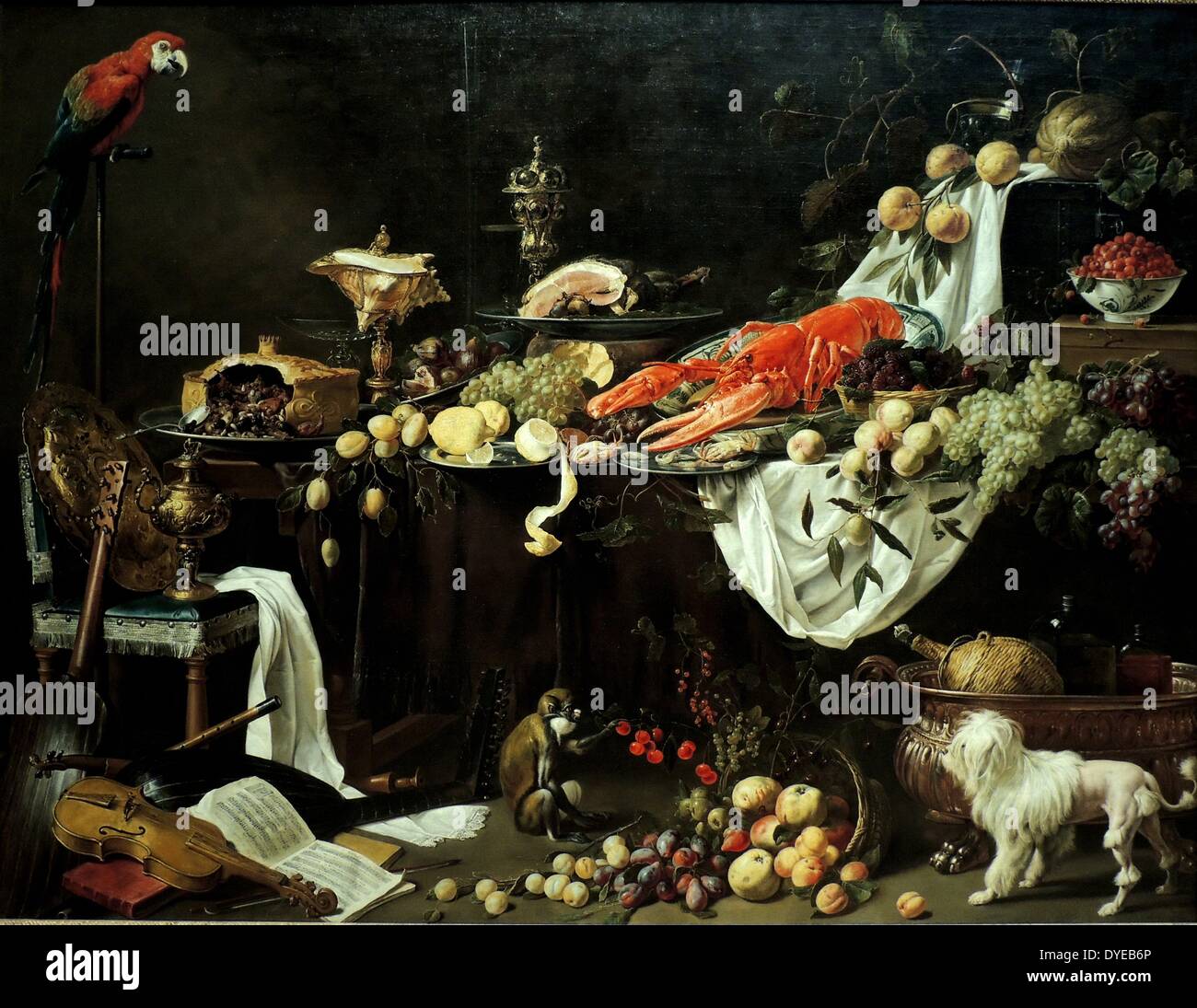 Los bodegones de banquetes por Adriaen van Utrecht (1599-1651/52) óleo  sobre lienzo, 1644. El Fleming Adriaen van Utrecht aquí demostró que podía  pintar virtualmente cualquier cosa, desde costosos vajilla para vidrio,  fruta,