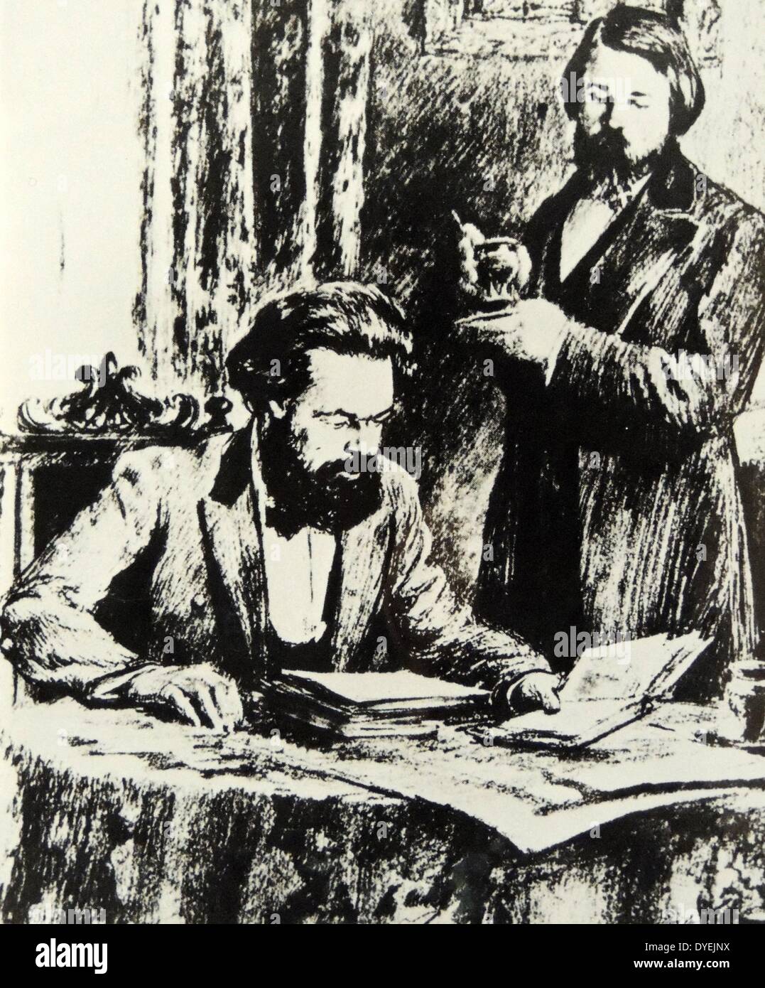 Friedrich Engels (derecha) 1820 - 5 de agosto de 1895 fue un científico  social alemán, autor, teórico político con Karl Marx (izquierda Fotografía  de stock - Alamy
