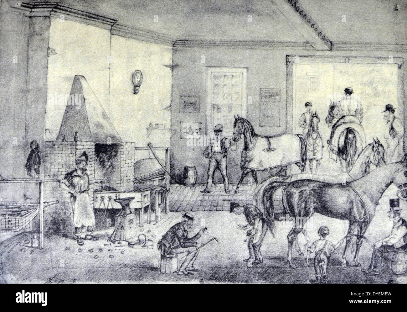 Currier & Ives Ilustración del siglo XIX. "Trote grietas' en la forja (dibujo original de Thomas Worth, desde donde se hizo la impresión). Foto de stock