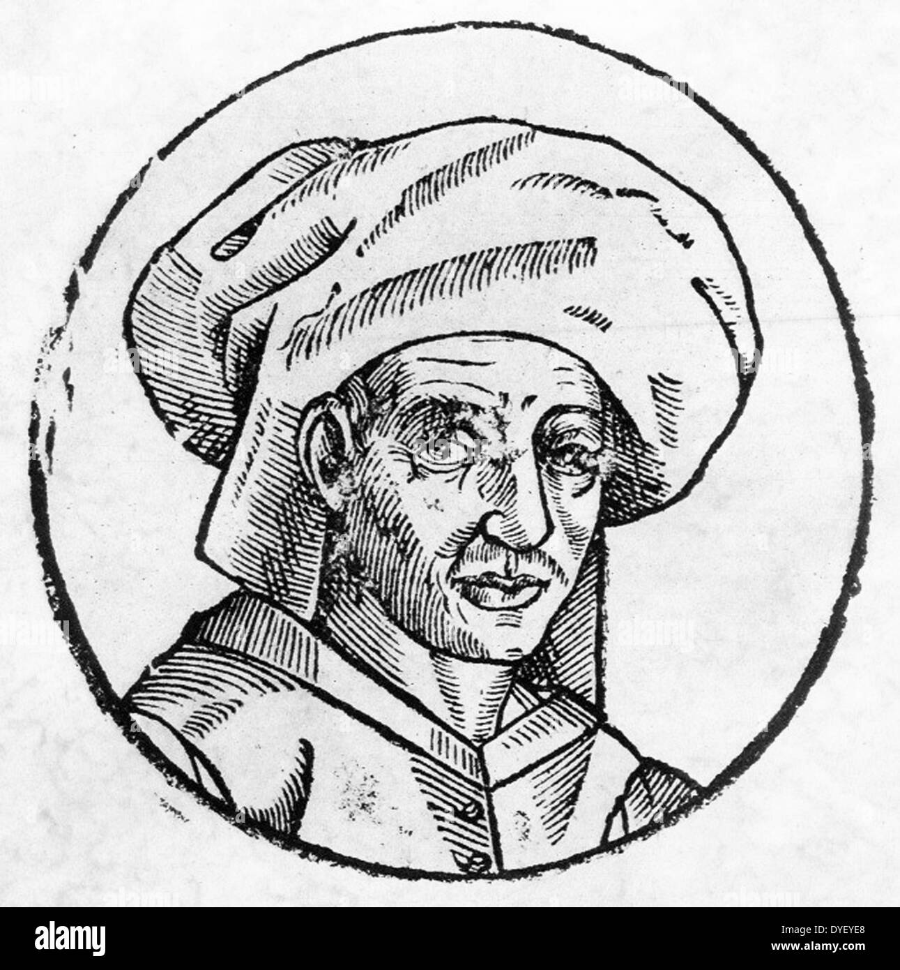 Xilografía de Josquin Desprez (o des Pres) Circa 1611. Copiado de un óleo hecho durante su vida, que desde entonces se ha perdido. Vivo entre 1440-1521, fue un compositor y cantante francés. Foto de stock