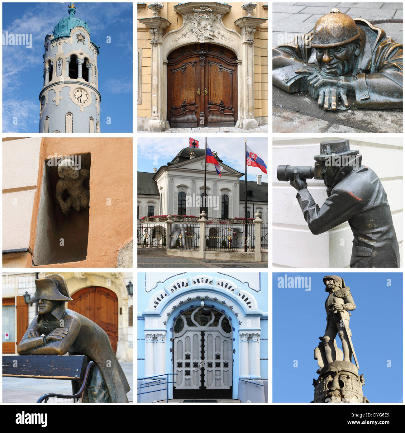 Collage de hitos de Bratislava, Eslovaquia Foto de stock