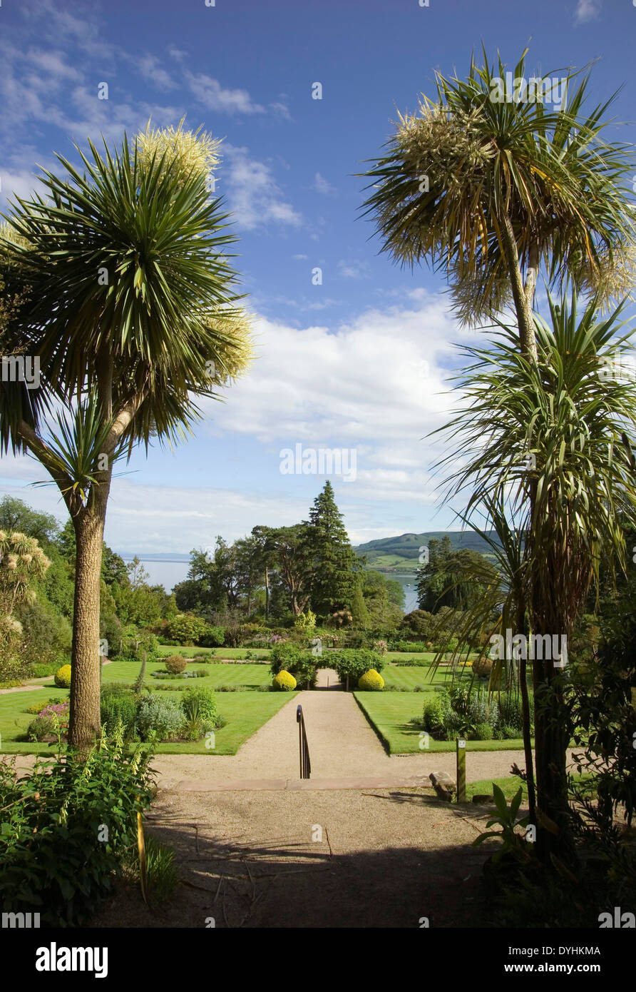 Brodick Castle Garden y palmas Foto de stock