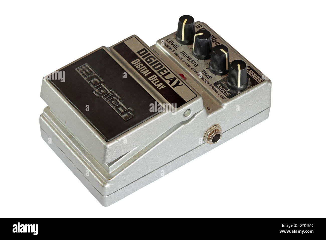 DigiTech X-Series Digital Delay pedal de efectos de guitarra aislado sobre fondo blanco. Foto de stock