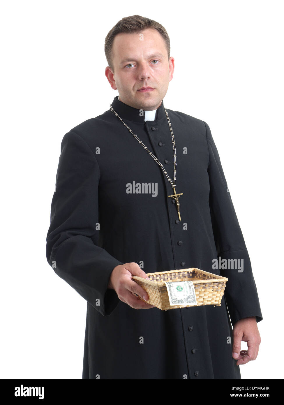 El sacerdote católico con placa de colección Foto de stock