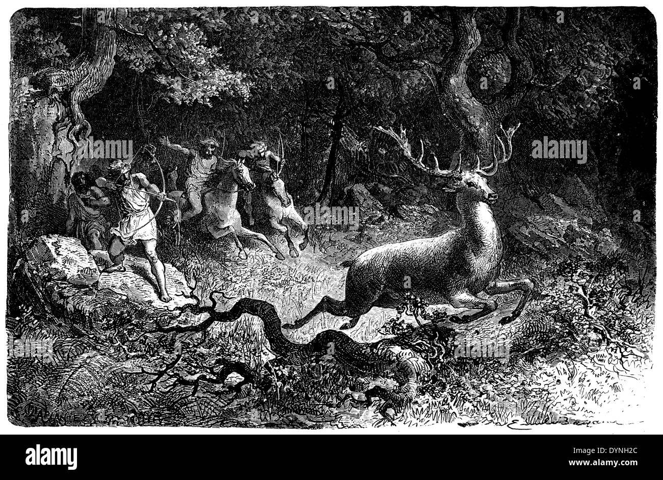 Caza de ciervos en la Edad de Bronce Foto de stock