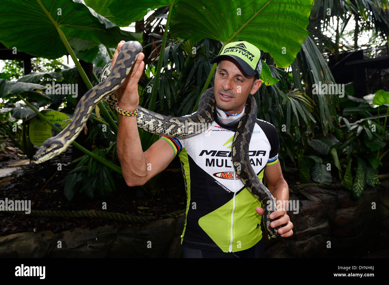 Cairns, Australia. 23 abr, 2014. Cross Country rider Jose Hermida-Ramos  (España/Multivan Mérida) en la sesión multimedia antes de la UCI Copa del  Mundo de Mountain Bike en Cairns desde el Cairns Wildlife