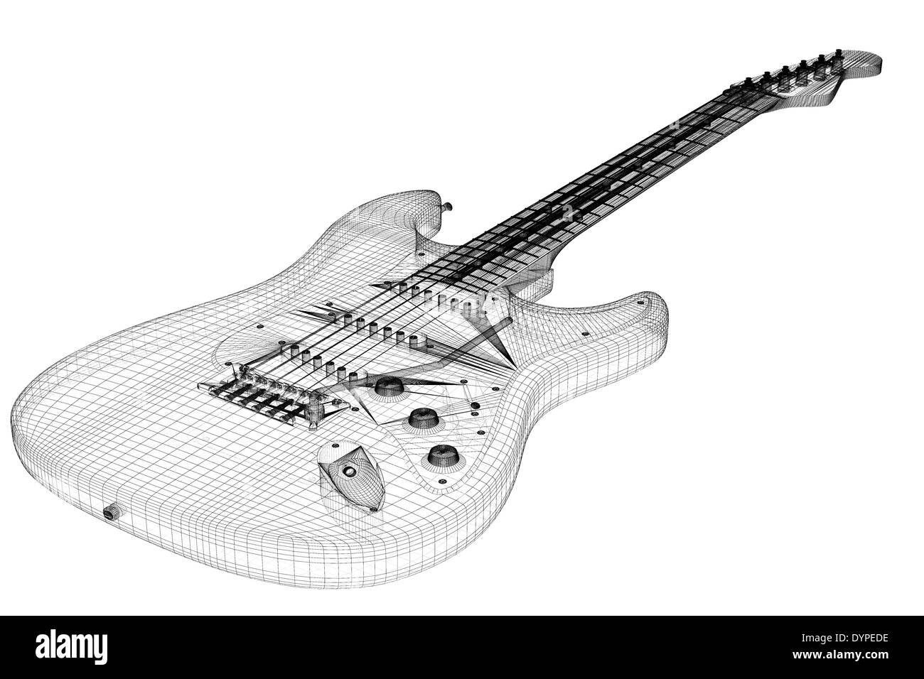 Guitarra eléctrica modelo 3D de la estructura de la carrocería, el modelo de alambre Foto de stock