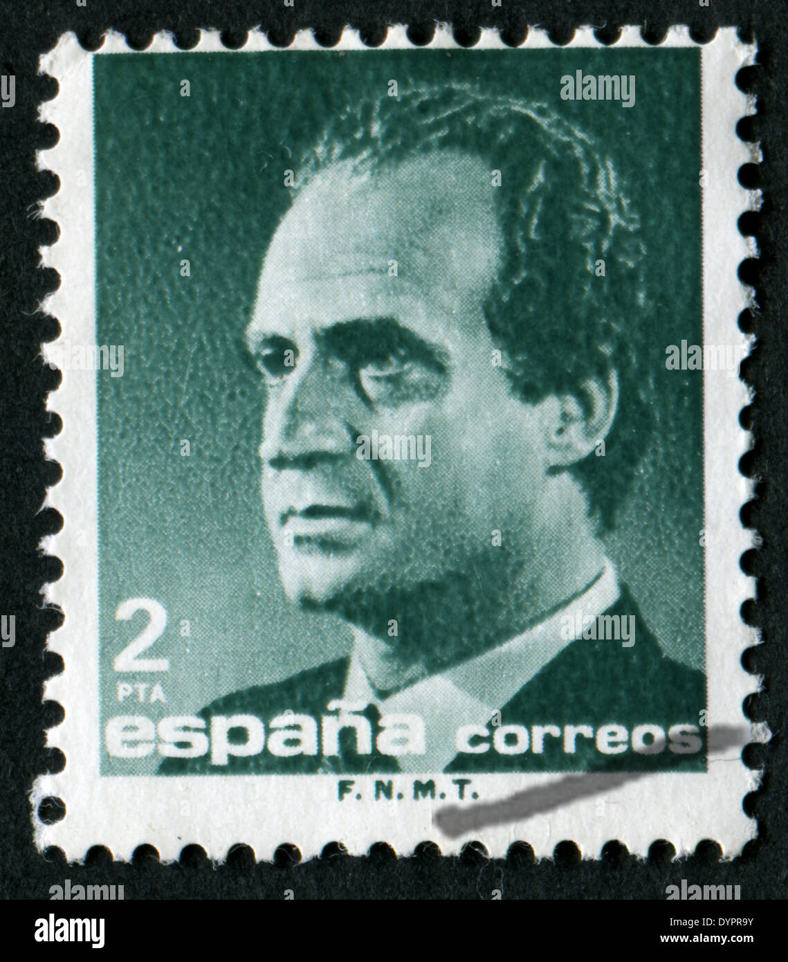 España - circa 1985: un sello impreso en España muestra un retrato del rey Juan Carlos I de España sin inscripción Foto de stock