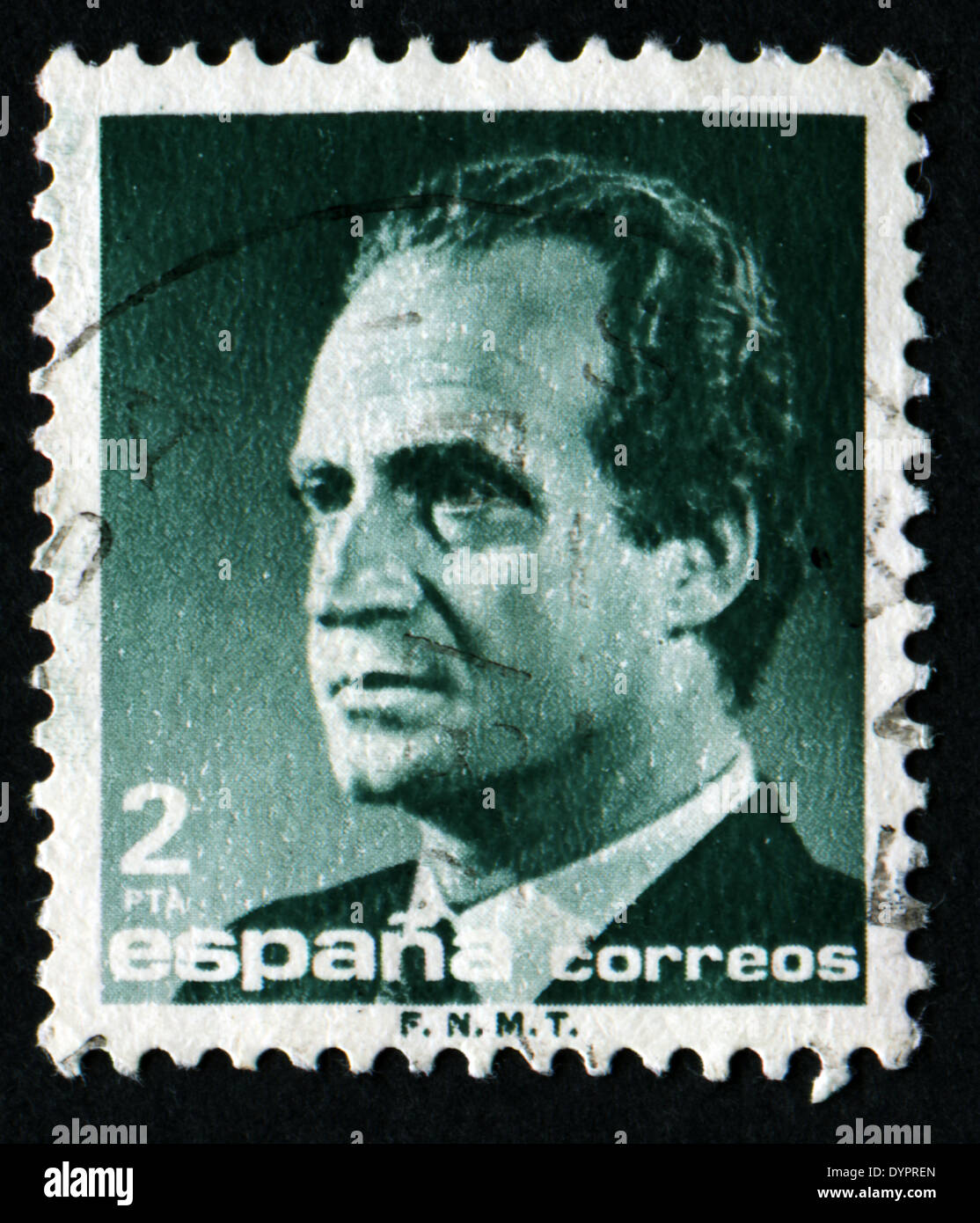 España - circa 1985: un sello impreso en España muestra un retrato del rey Juan Carlos I de España sin inscripción Foto de stock