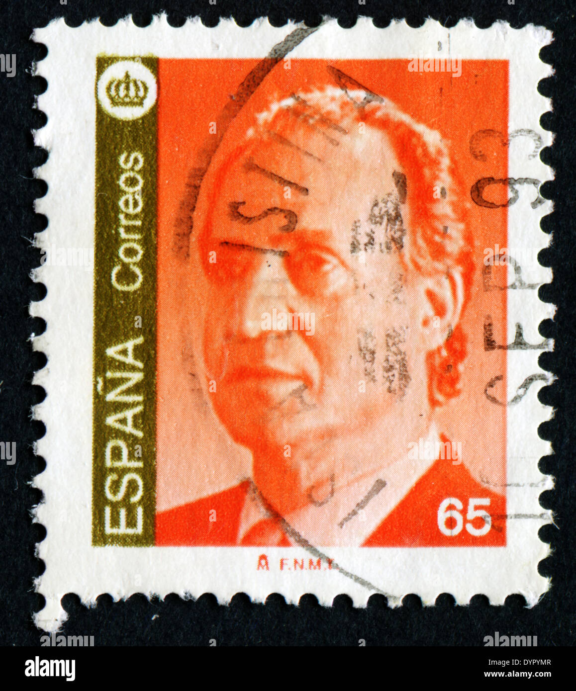 España - circa 1985: un sello impreso en España muestra un retrato del rey Juan Carlos I de España sin inscripción. Foto de stock
