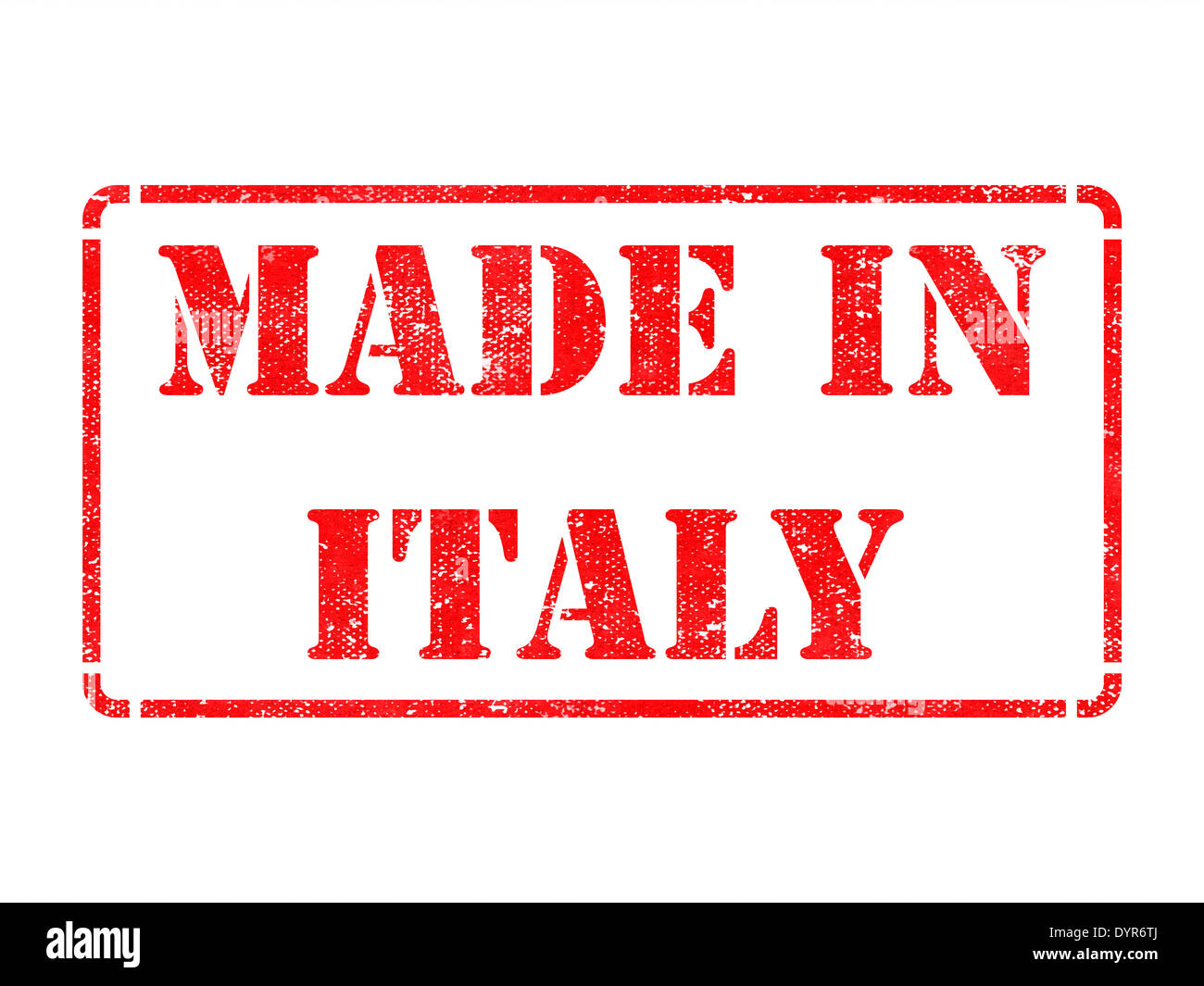 Made in Italy - Inscripción en Sello de caucho rojo aislado en blanco. Foto de stock