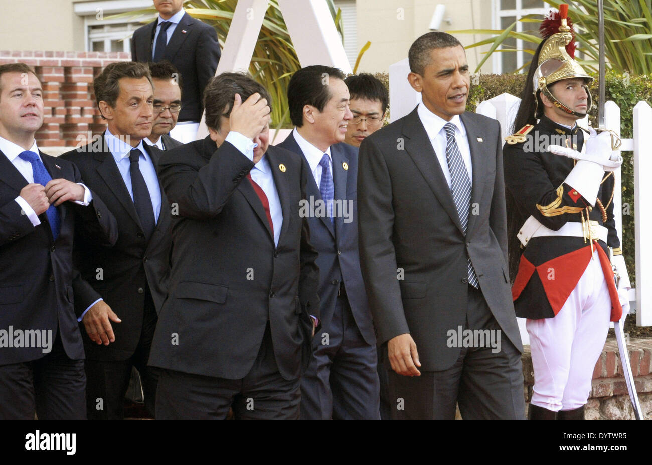 Medvedev, Sarkozy, Barroso, Naoto Kan y Obama Foto de stock
