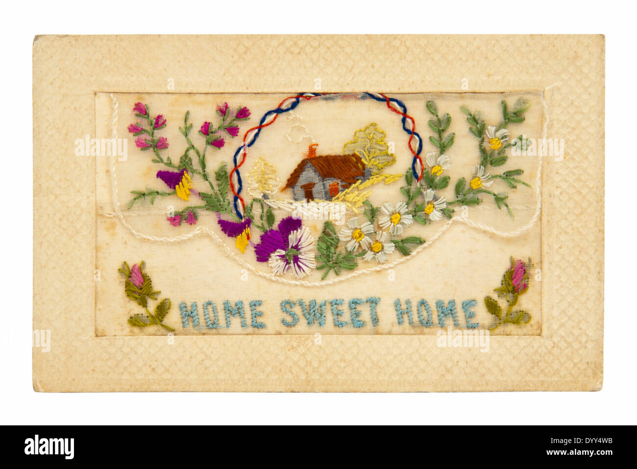 Vintage WW1 bordado tarjeta de felicitación con el mensaje "Home Sweet Home" Foto de stock