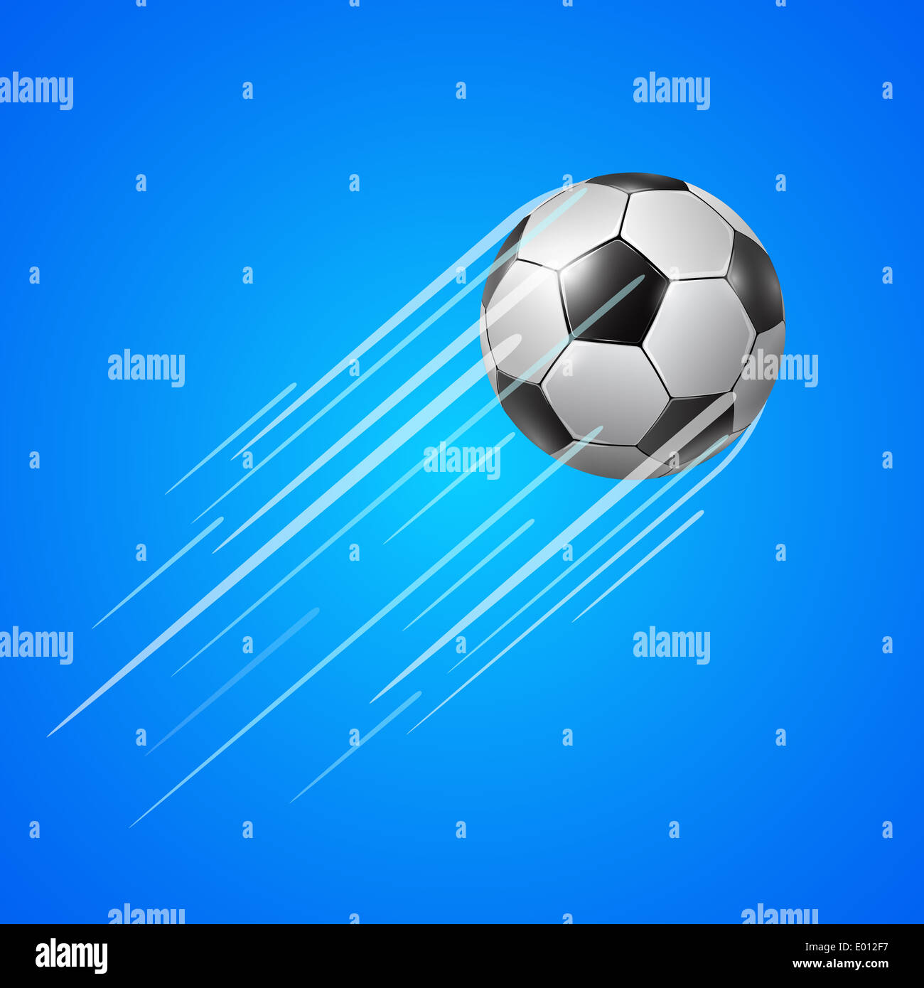 Fútbol balón realista con una larga estela de velocidad detrás de él,  ilustración vectorial sobre fondo azul Fotografía de stock - Alamy