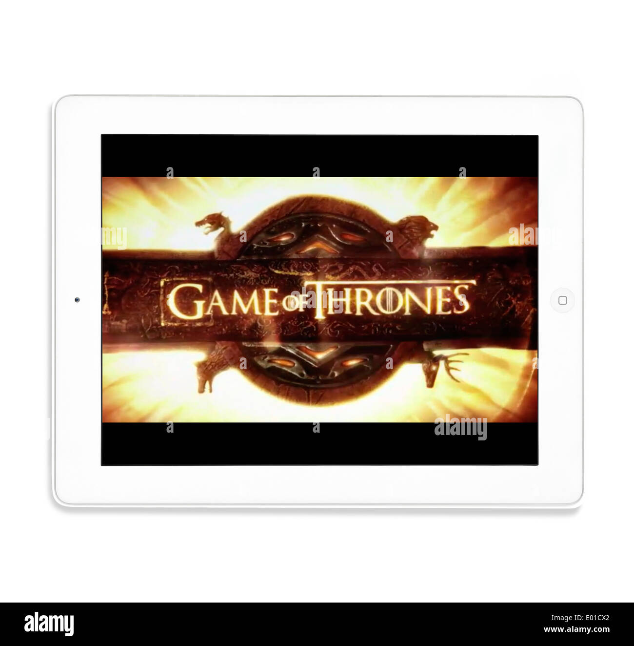 Viendo 'Juego de Tronos' en un Apple iPad tablet pc Foto de stock
