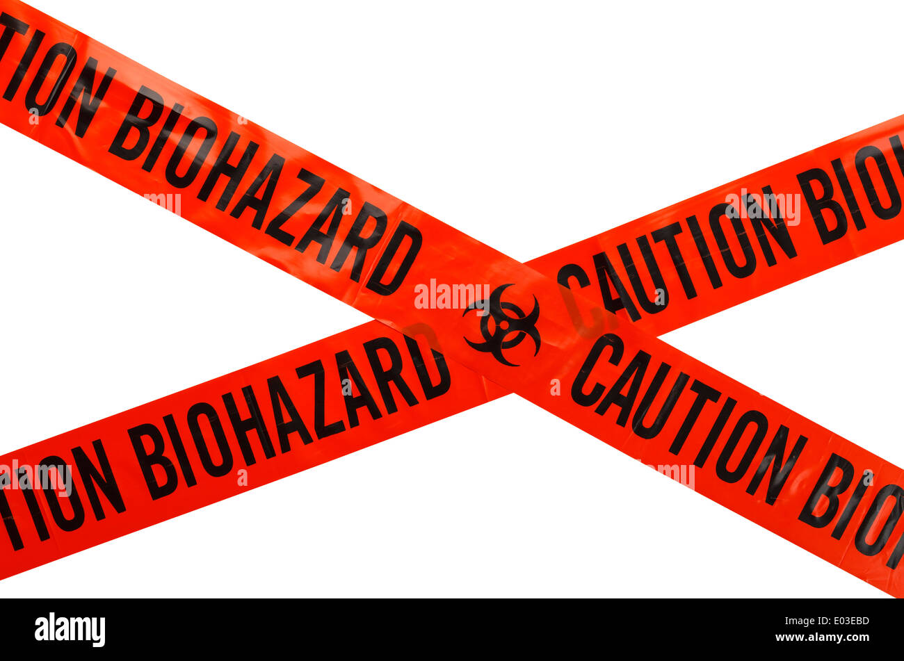 Naranja y Negro Biohazard cinta de precaución. Aislado sobre fondo blanco. Foto de stock