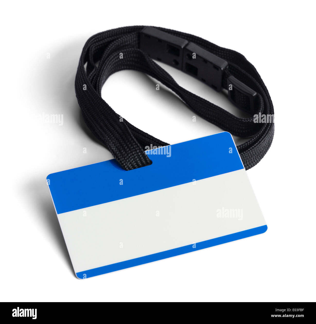 Una tarjeta de identificación azul con copia espacio aislado sobre fondo blanco. Foto de stock