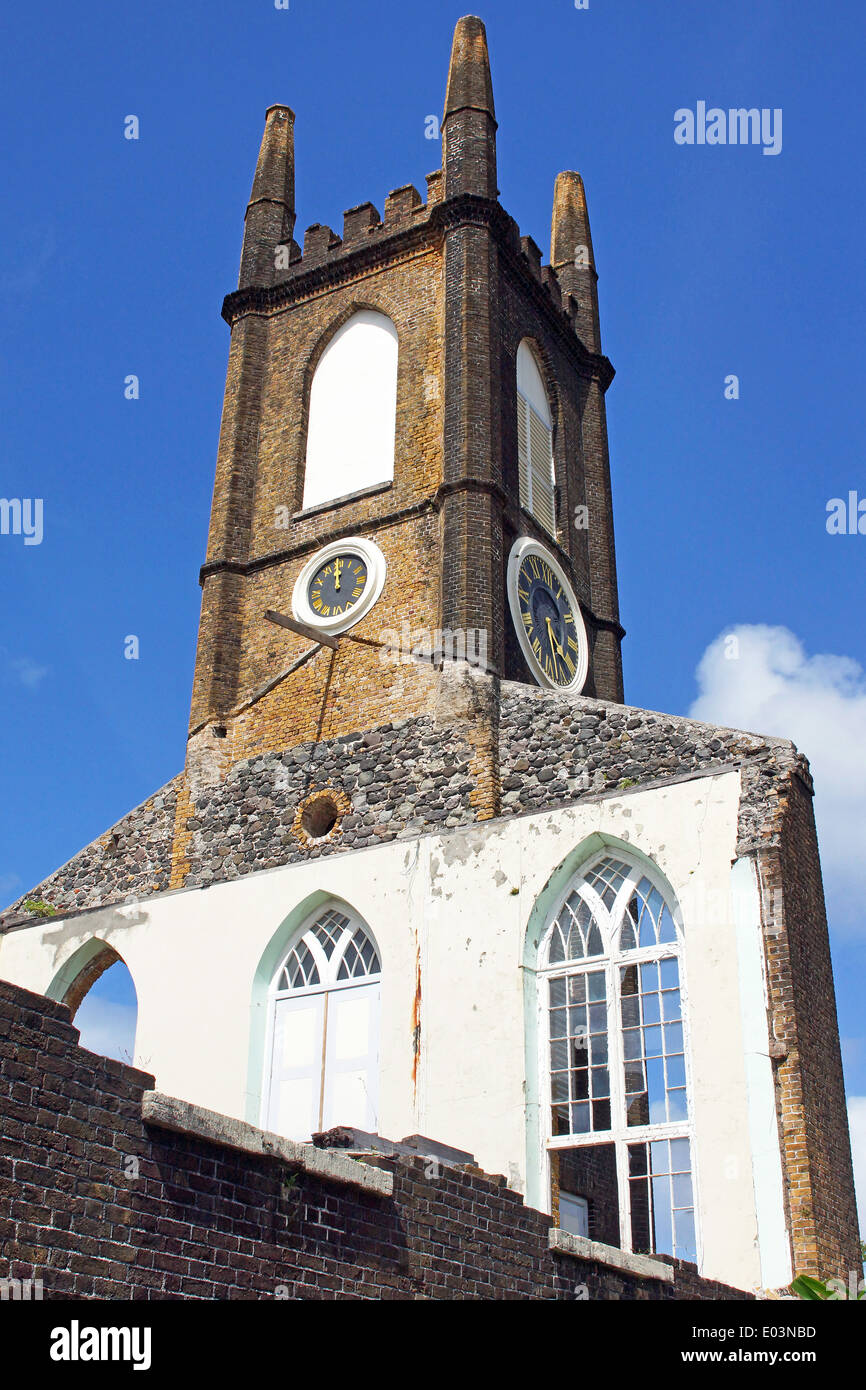 Iglesia Presbiteriana de Saint Georges. La iglesia fue destruida durante el huracán Iván. Granada, Caribe. Foto de stock