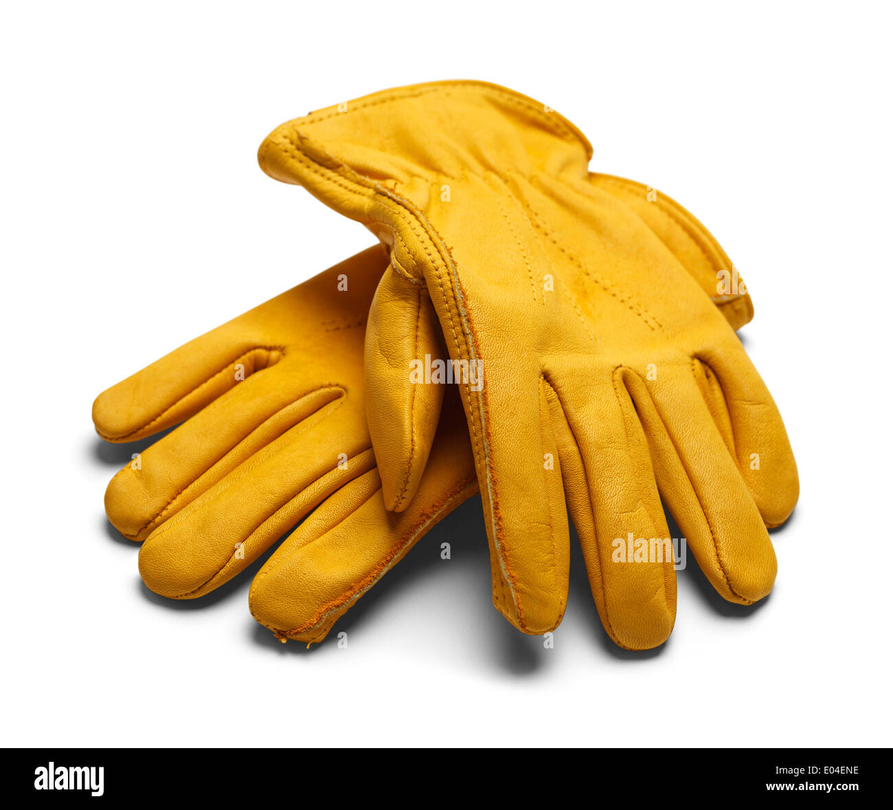 Construcción amarillo Guantes de trabajo aislado sobre fondo blanco. Foto de stock