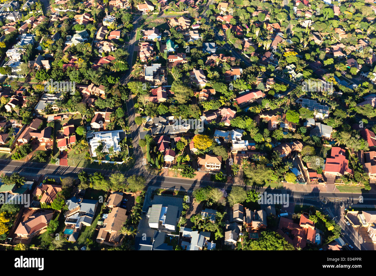 Vista aérea de Johannesburgo suburbios de vivienda.Johannesburgo.Sudáfrica Foto de stock