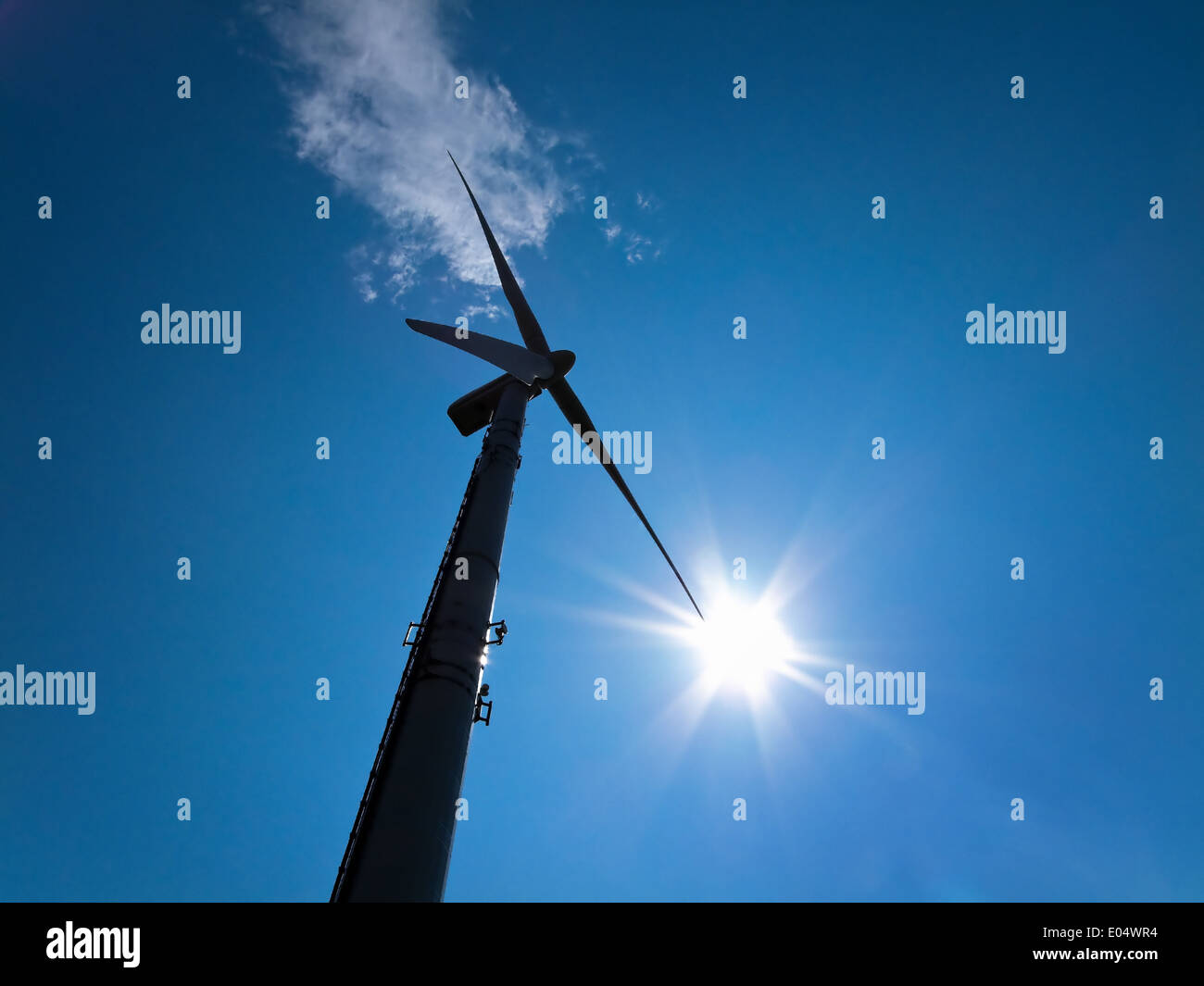 Energía eólica La energía corriente alternativa por turbina de viento con azul Hmmel, Windenergie-Alternative Strom Energie durch Windrad mit b Foto de stock