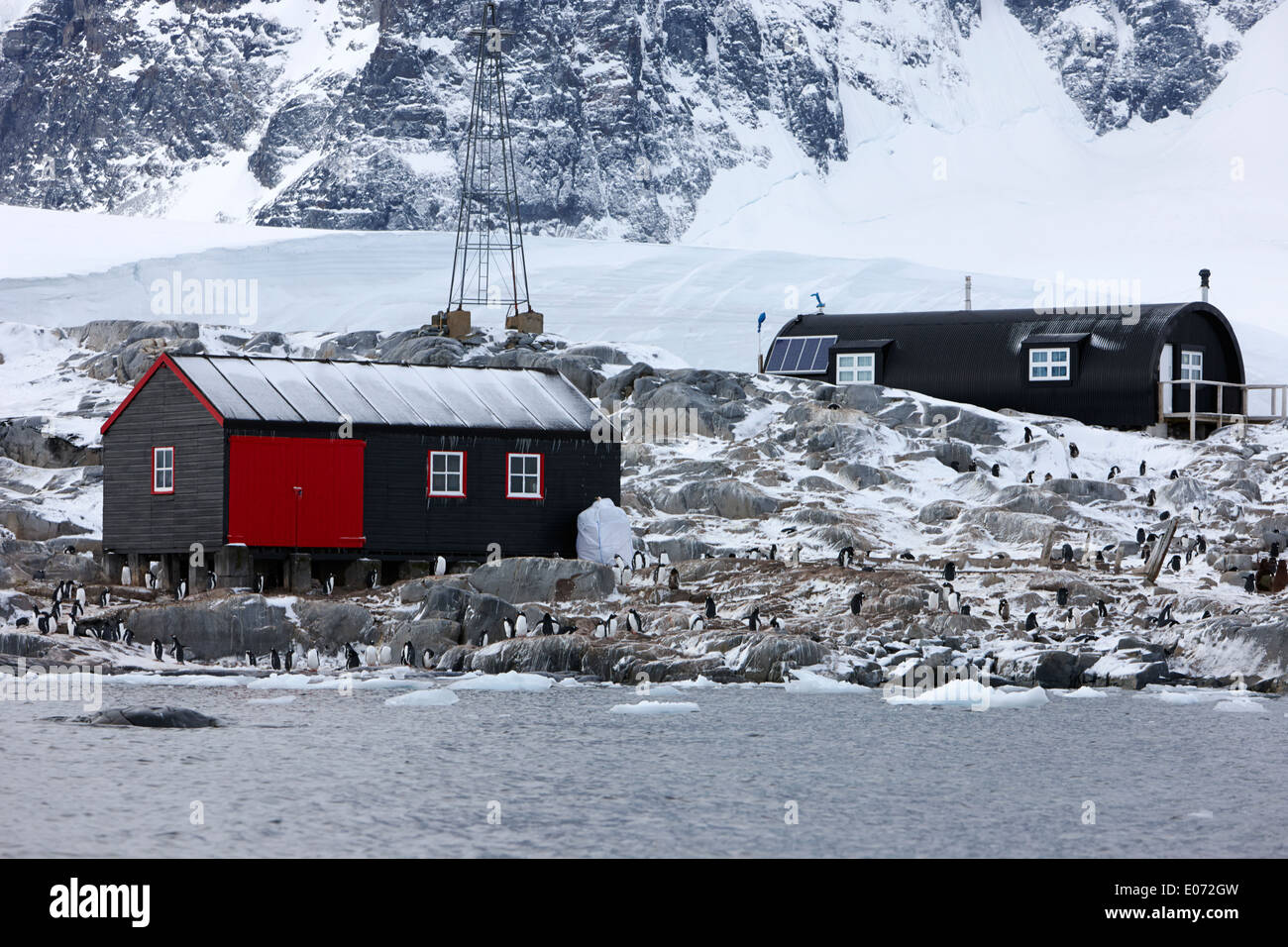 Puerto Lockroy British Antarctic Heritage Trust station edificios  incluyendo nissen hut alojamiento en Isla Goudier La Antártida Fotografía  de stock - Alamy