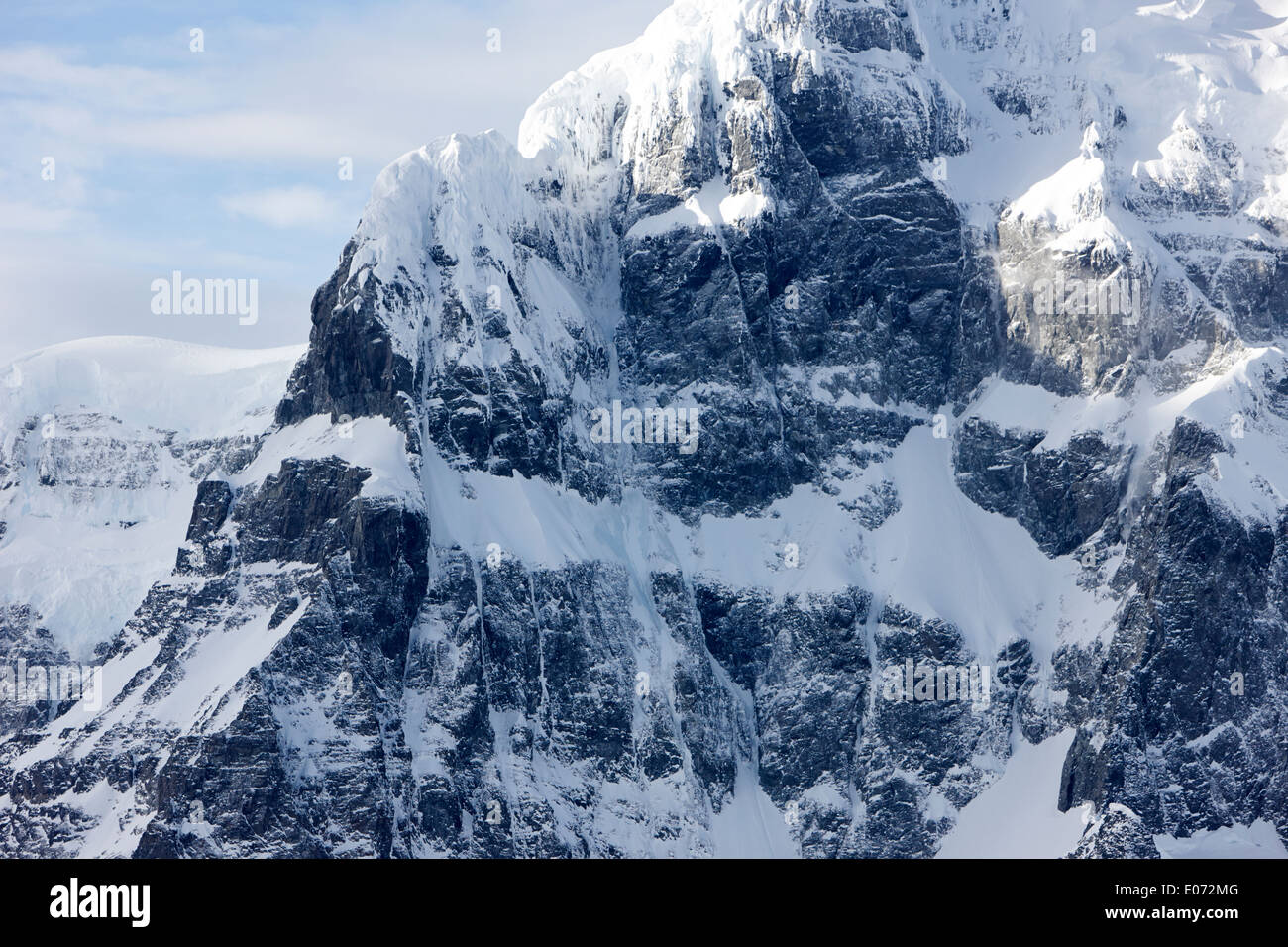 Las cascadas congeladas en acantilado caras de Luigi feudo máximo rango isla Wiencke La Antártida Foto de stock
