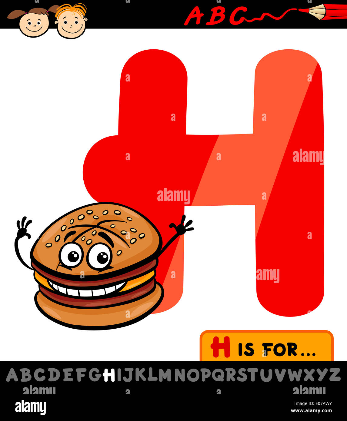 Ilustracion De Dibujos Animados De Capital La Letra H Del Abecedario Con Hamburguesa Para La Educacion De Los Ninos Fotografia De Stock Alamy