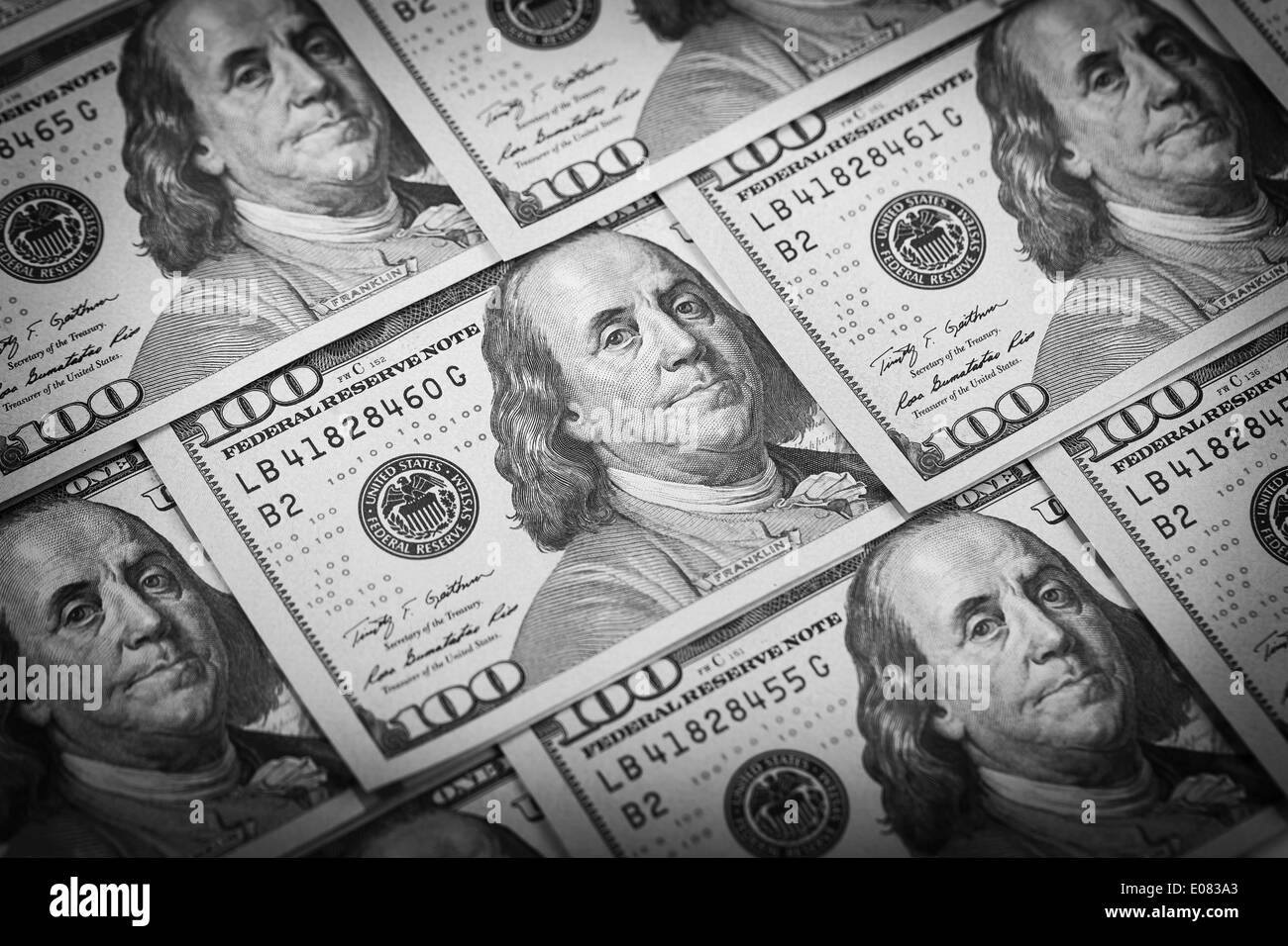 Nosotros Cien Dollar Bill Macro Foto de stock
