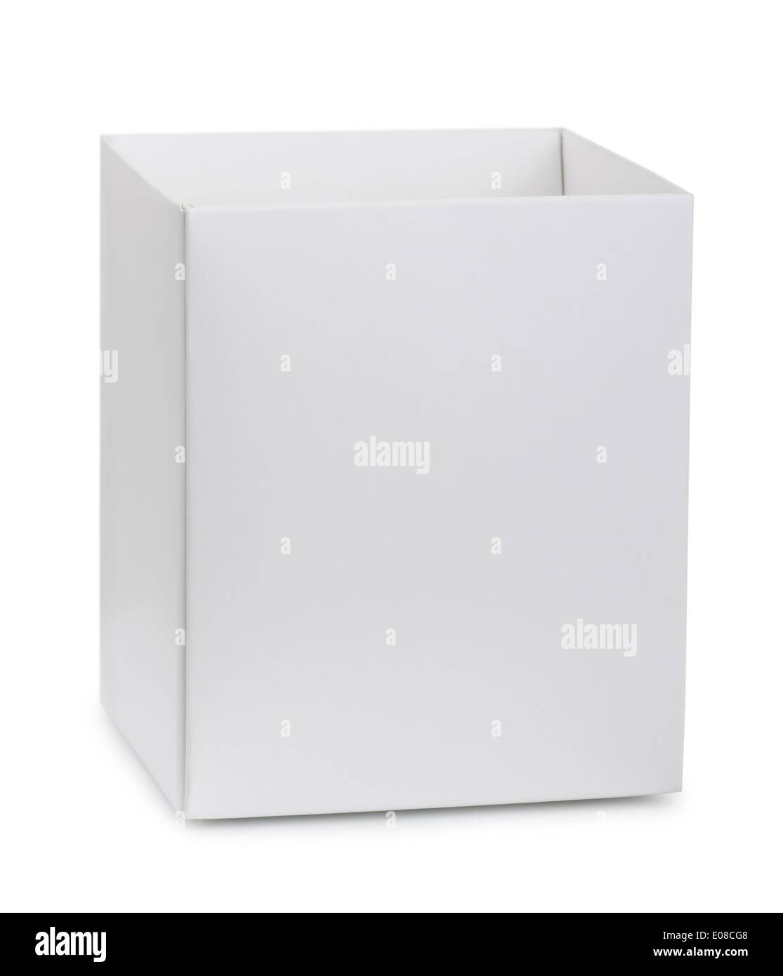 Abrir la caja de cartón blanco aislado en blanco Foto de stock