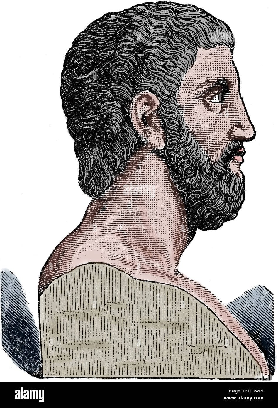 Alcibíades, hijo de Cleinias (450-404 a.C.). Estadista ateniense, orador y general. Grabado. Retrato. Color Foto de stock
