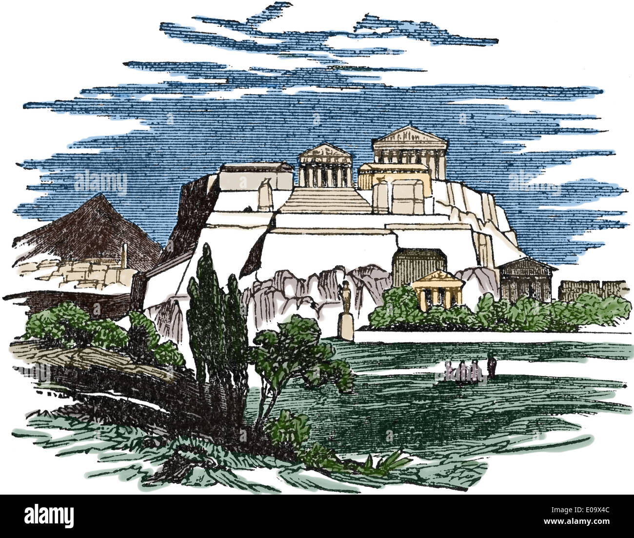 Grecia. Acrópolis de Atenas. Grabado. Cámara's Encyclopedia, 1875. Posteriormente coloración. Foto de stock