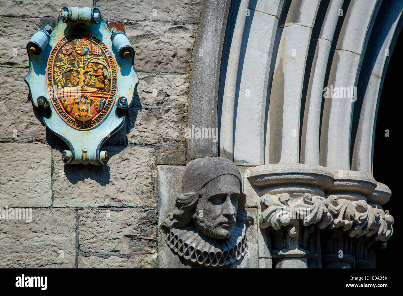 Detalle de la entrada a la Catedral de San Patricio, Dublín Irlanda Foto de stock
